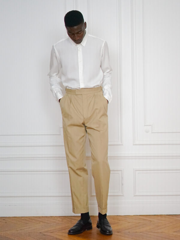 Pantalon Large Double Pinces Sur-Mesure Coton Beige | Rives Paris ©