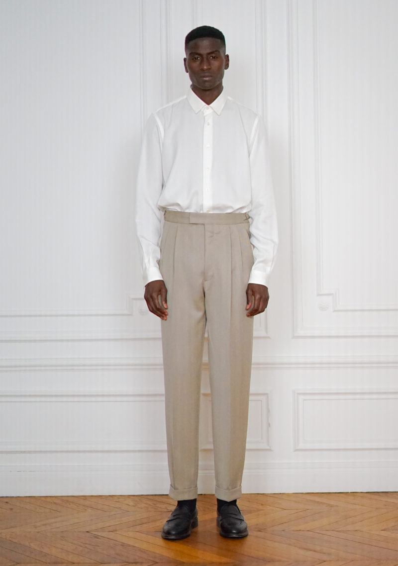 Double Pleated Wide Trousers Tailor-made Whipcord Beige | Rives Paris ©